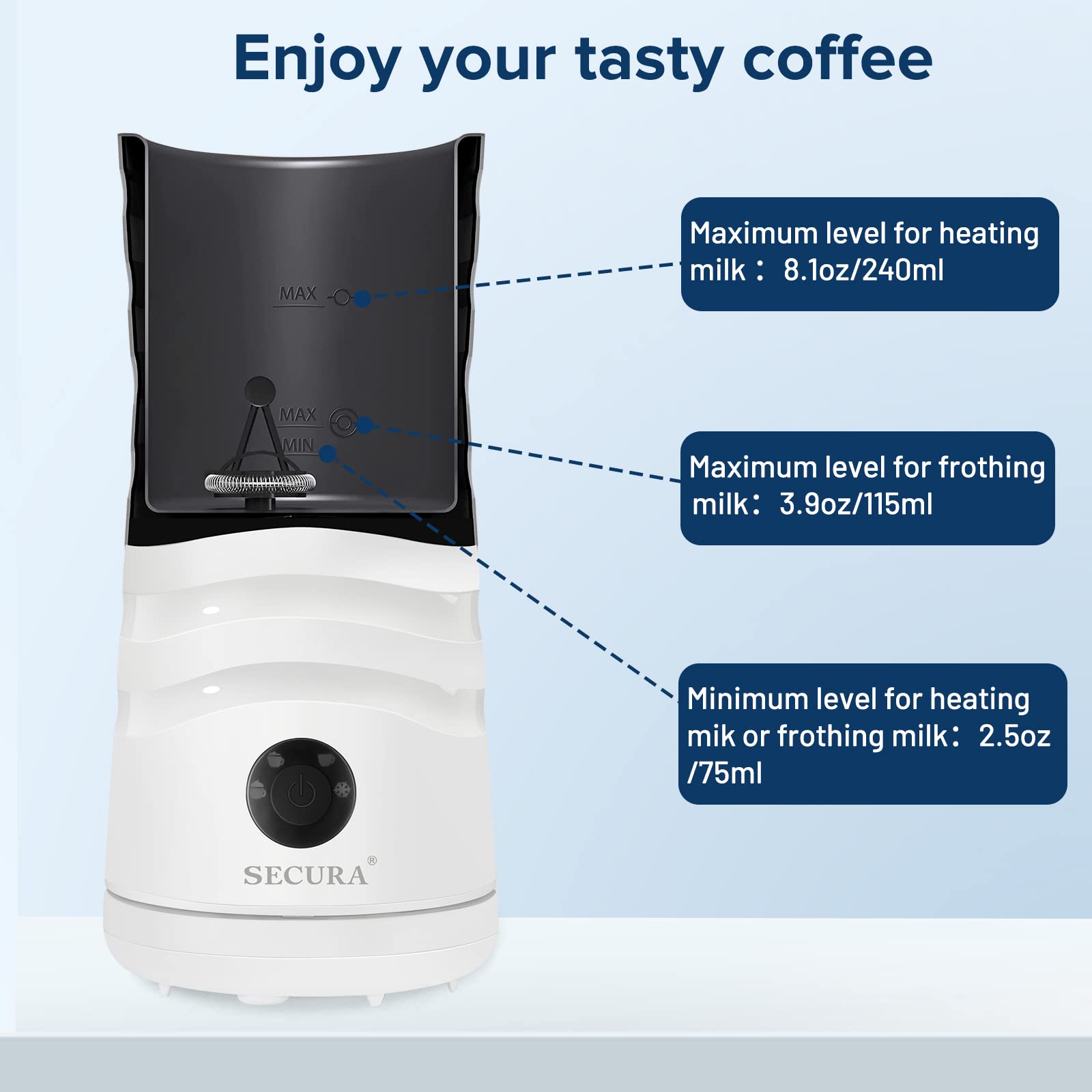 Secura Electric Milk Frother, Automatic Milk Steamer, 4-In-1 Hot & Cold Foam Maker-8.4Oz/240Ml Milk Warmer For Latte, Cappuccino