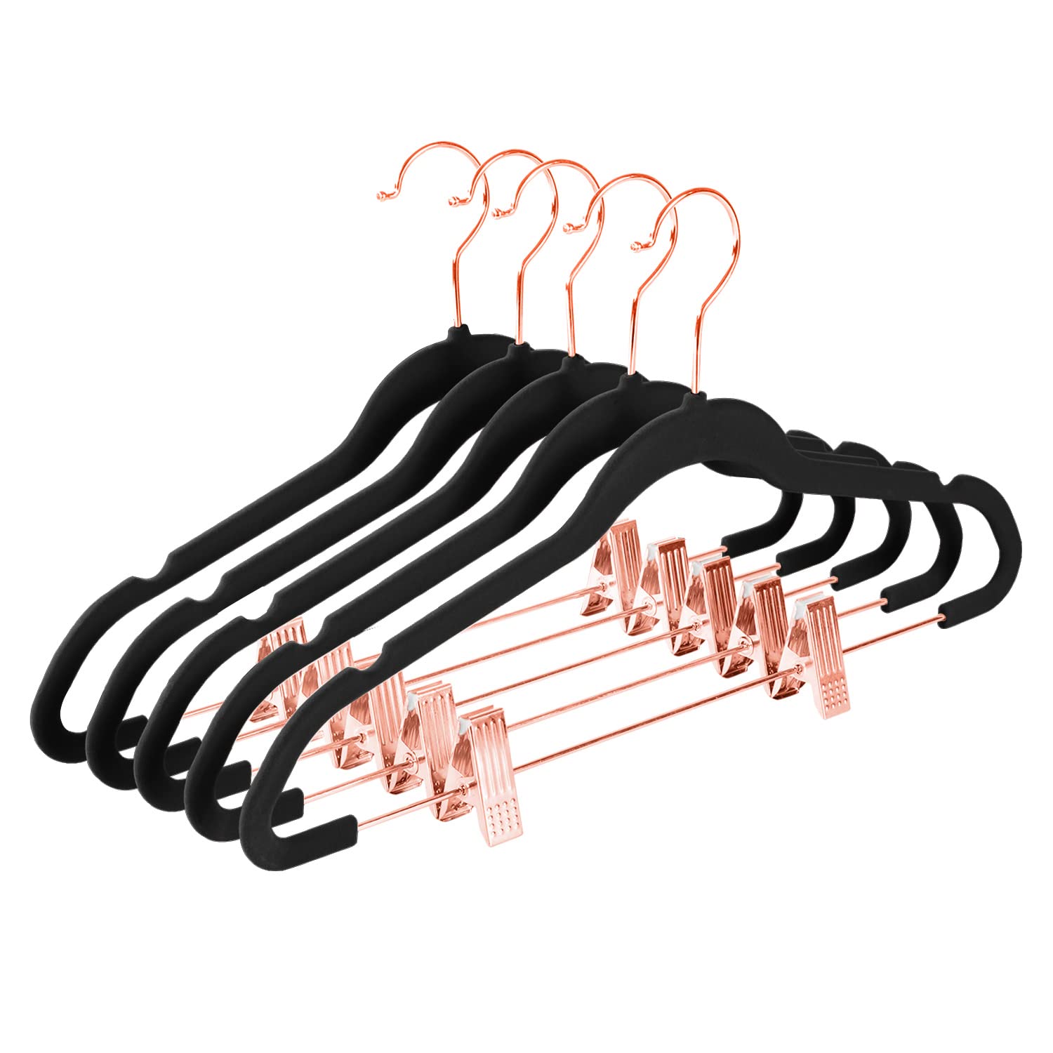 Mizgi Premium Velvet Pants Hangers With Clips (Pack Of 20) Slim Skirt Hangers- Non Slip Felt Outfit Dress Hangers Black - Copper