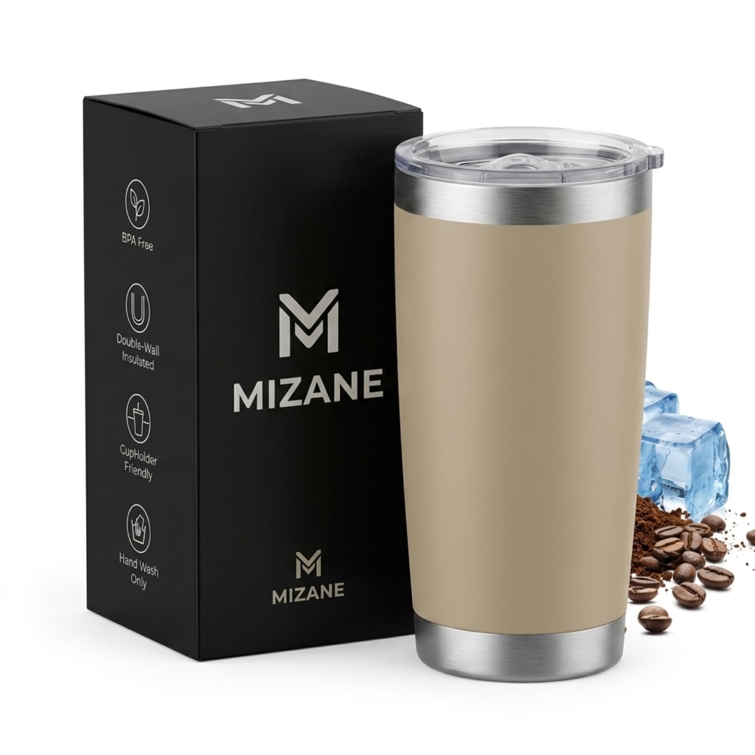 MIZANE 20oz Stainless Steel Travel Coffee Mug with Lid  Insulated Tumbler Hot Coffee Travel Mug, Double Wall Vacuum Insulated T
