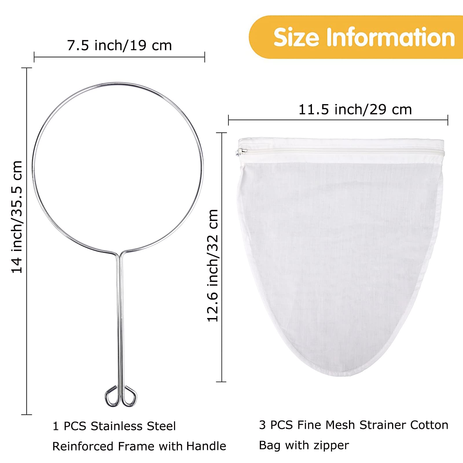 Wmkgg Ultra Fine Reusable Filter Bags With Stainless Steel Handle For Nut Milk, Coffee, Milk, Butter, Juices And Fresh Cheese