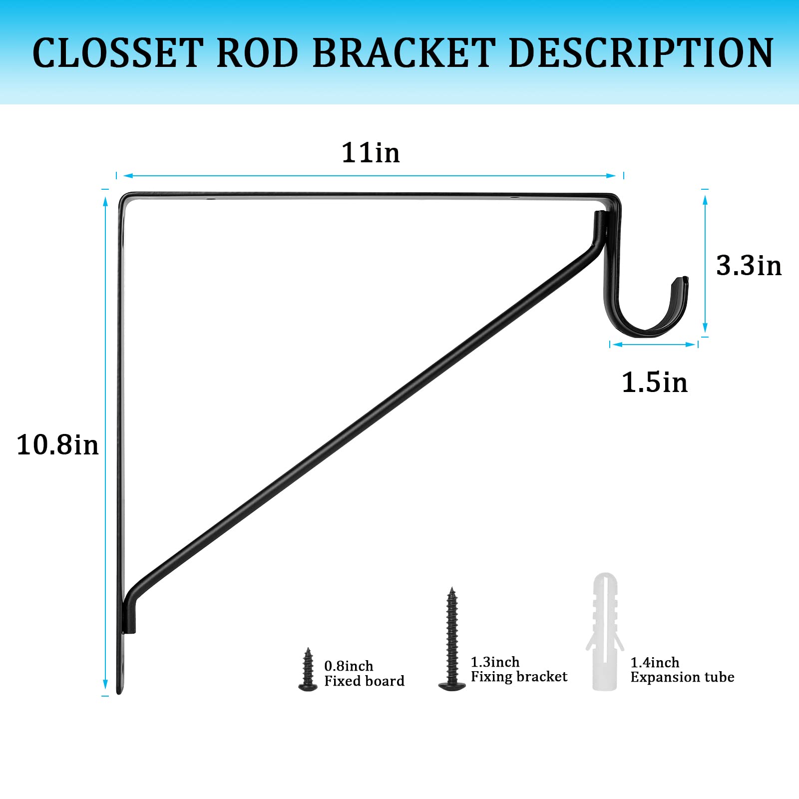 Ayaygd 4Pcs Heavy Duty Black Closet Rod Brackets 11 X 11 Inch,1-3/8Inch Diameter Shelf And Rod Bracket Holder For Home And Close
