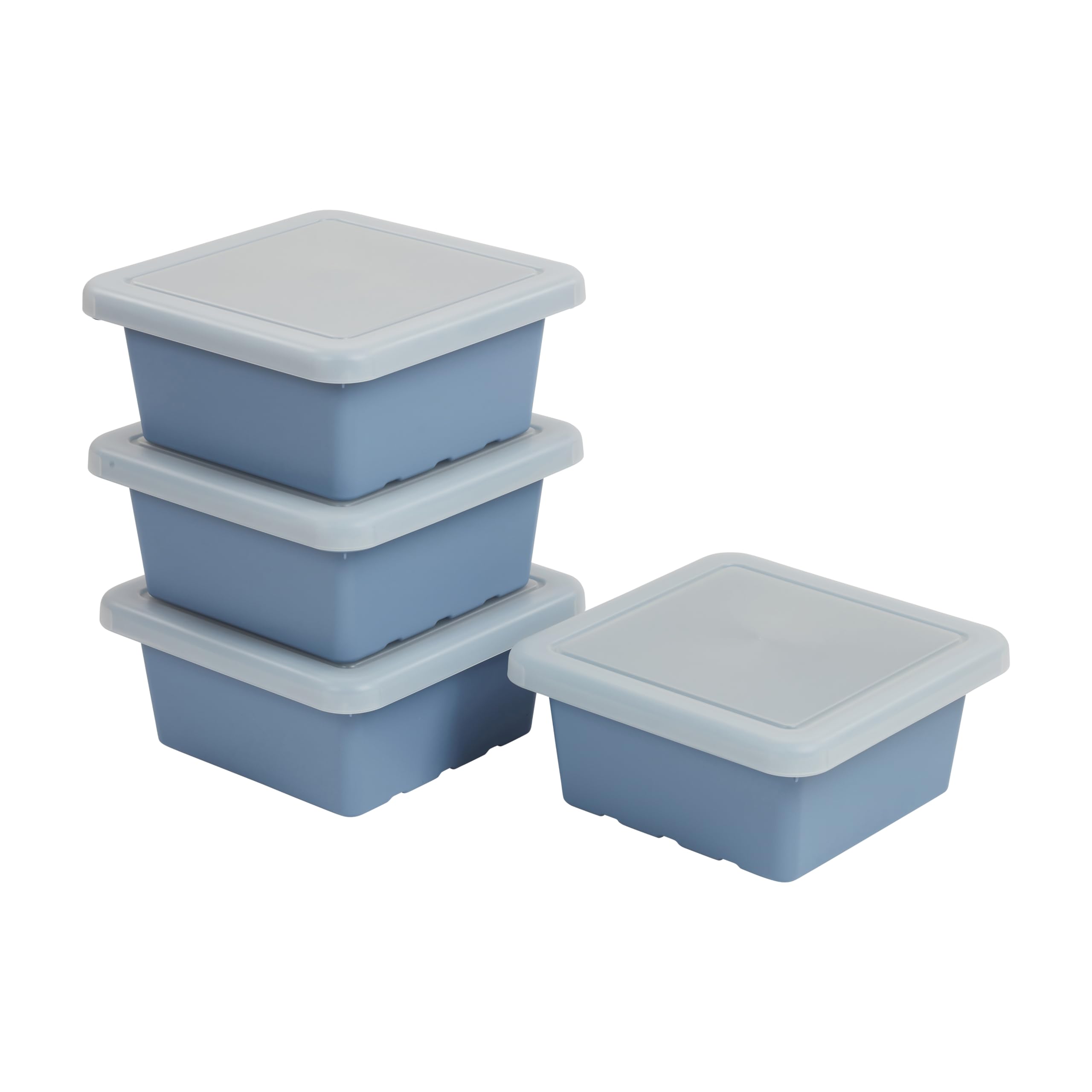 ECR4Kids Square Bin with Lid, Storage Containers, Powder Blue, 4-Pack