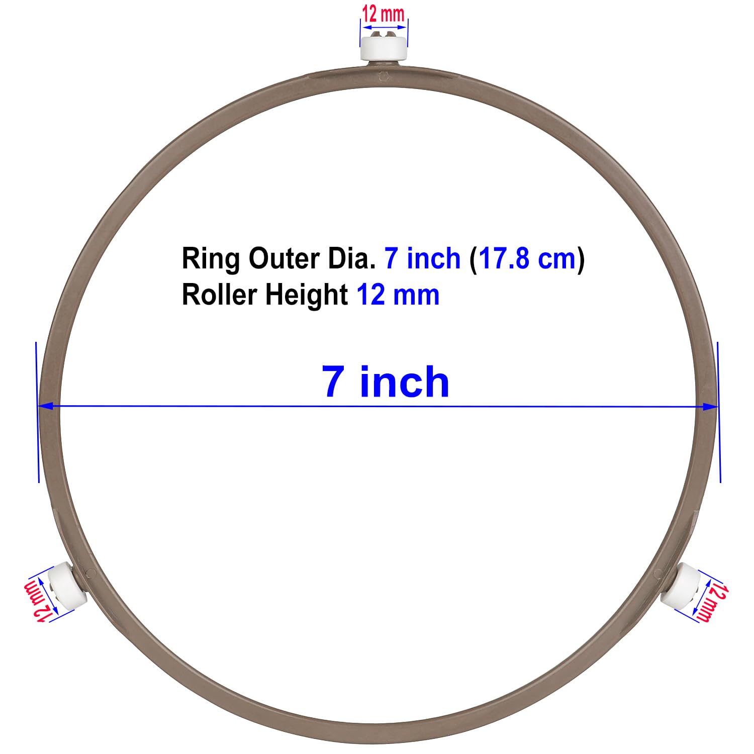 Jolaxy 7'' Microwave Turntable Ring with 12 mm Rollers  Microwave Oven Tray Support  Glass Plate Rotating Roller Ring  Ring Outer Diameter 7 inches (17.8 cm)  Roller Height 12 mm