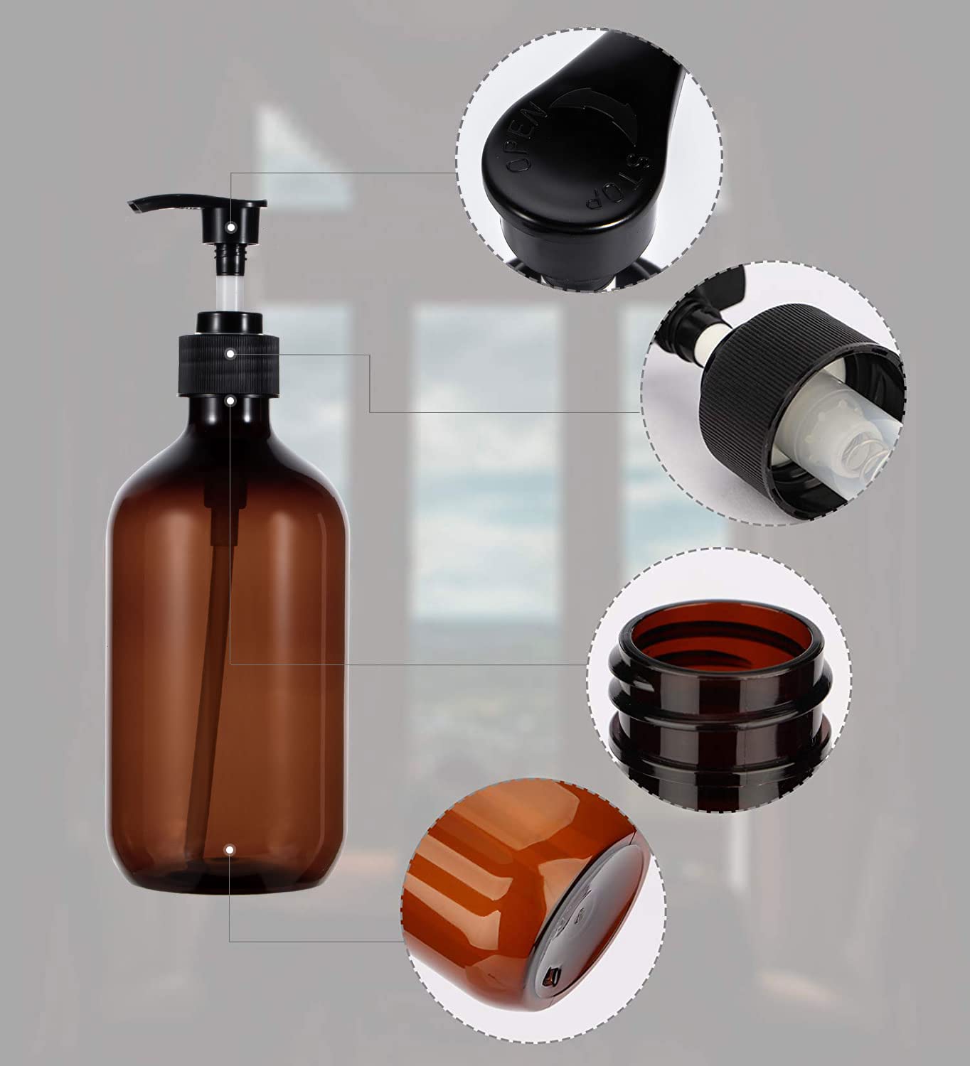 sdoot Shampoo Bottles with Pump  17oz Refillable Amber Plastic Pump Dispenser Bottle for Soap Shampoo Conditioner  2 Pack