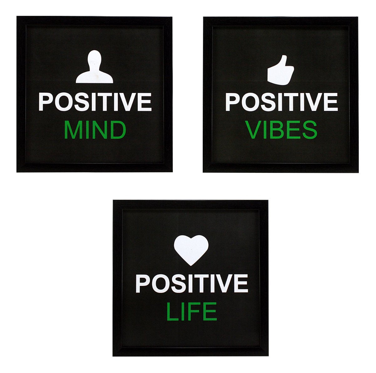 Indianara 3 Piece Set of Framed Wall Hanging Motivational Spiritual Art Prints Positive Mind Vibes Life 8.7 inch X 8.7 inch With