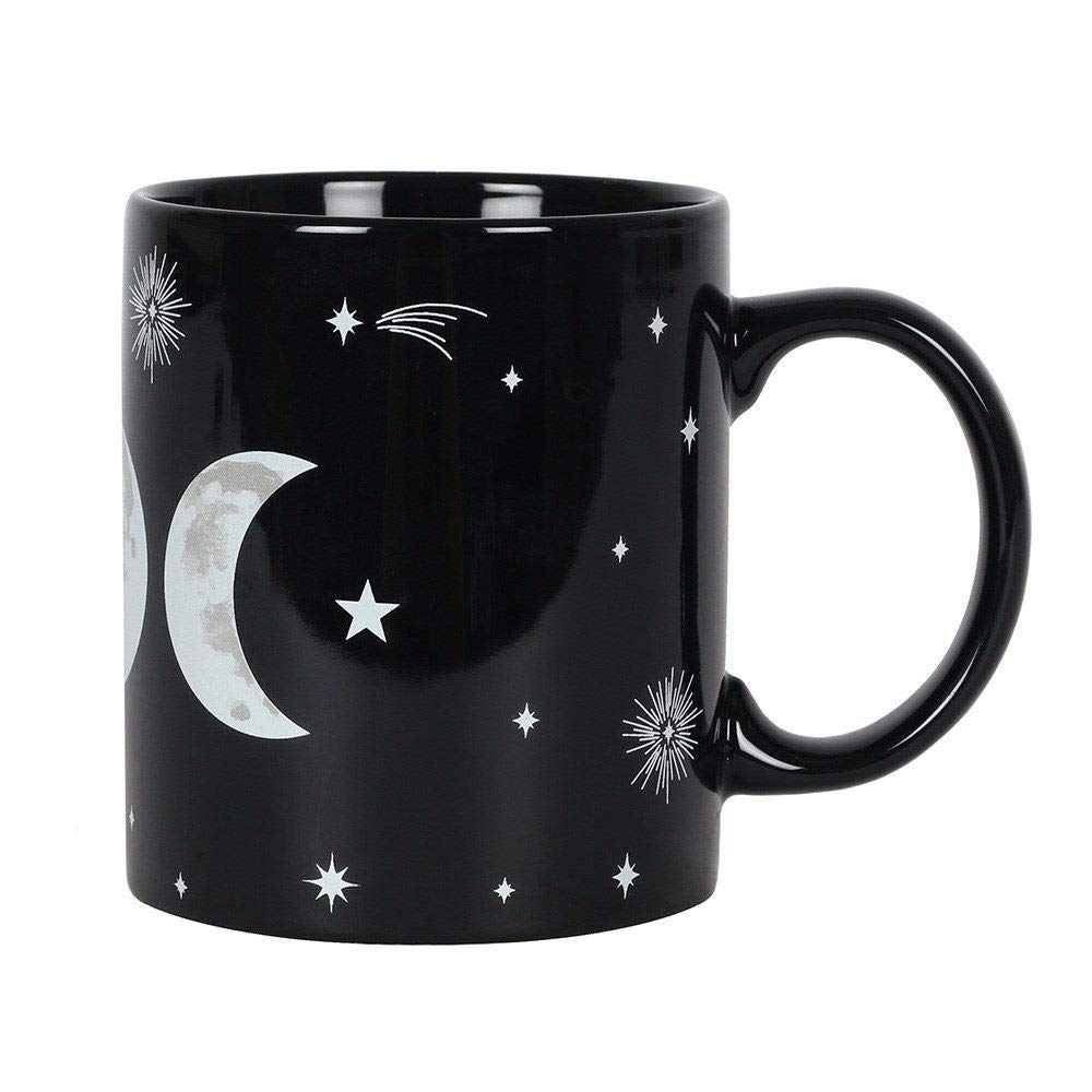 Mug - Ceramic Tea/Coffee - Triple Moon Mug - Black Gothic Wicca Witchcraft Pagan Mug