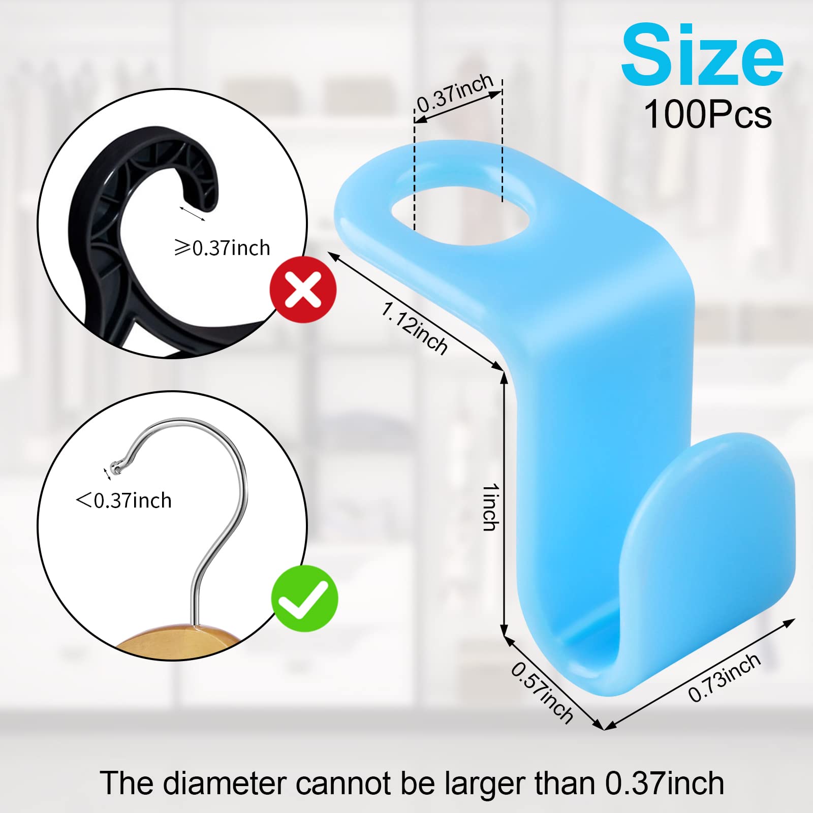100 PCS Hanger Connector Hooks  Hangers Space Saving  Hanger Hooks  Hanger Clips for Plastic Hangers(5 Color)