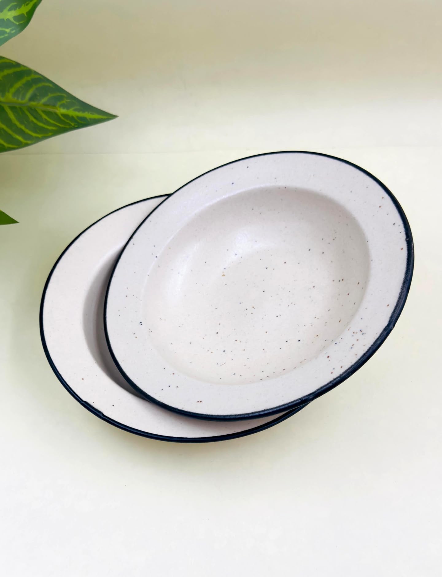Lupaava Ceramic Pasta Plate | Soup Plate | Snack Plate | Size 7 Inch | Microwave Safe, Oven Safe (2, Black Border)