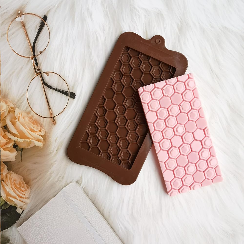 4 Piece Chocolate Bar Mold Silicone Energy Bar Making Non-Stick Protein Bar Moulds Rose Honeycomb Shape Candy Ice Diy Tool