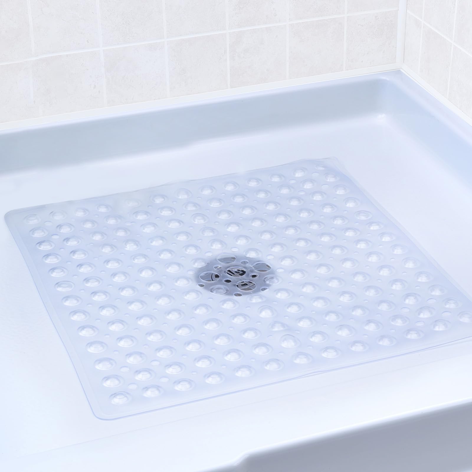 Slipx Solutions Essential Square Shower Mat, 21''X21'', Grippy Textured Surface, 25% Stronger Suction Cups, Non-Slip Shower Floo