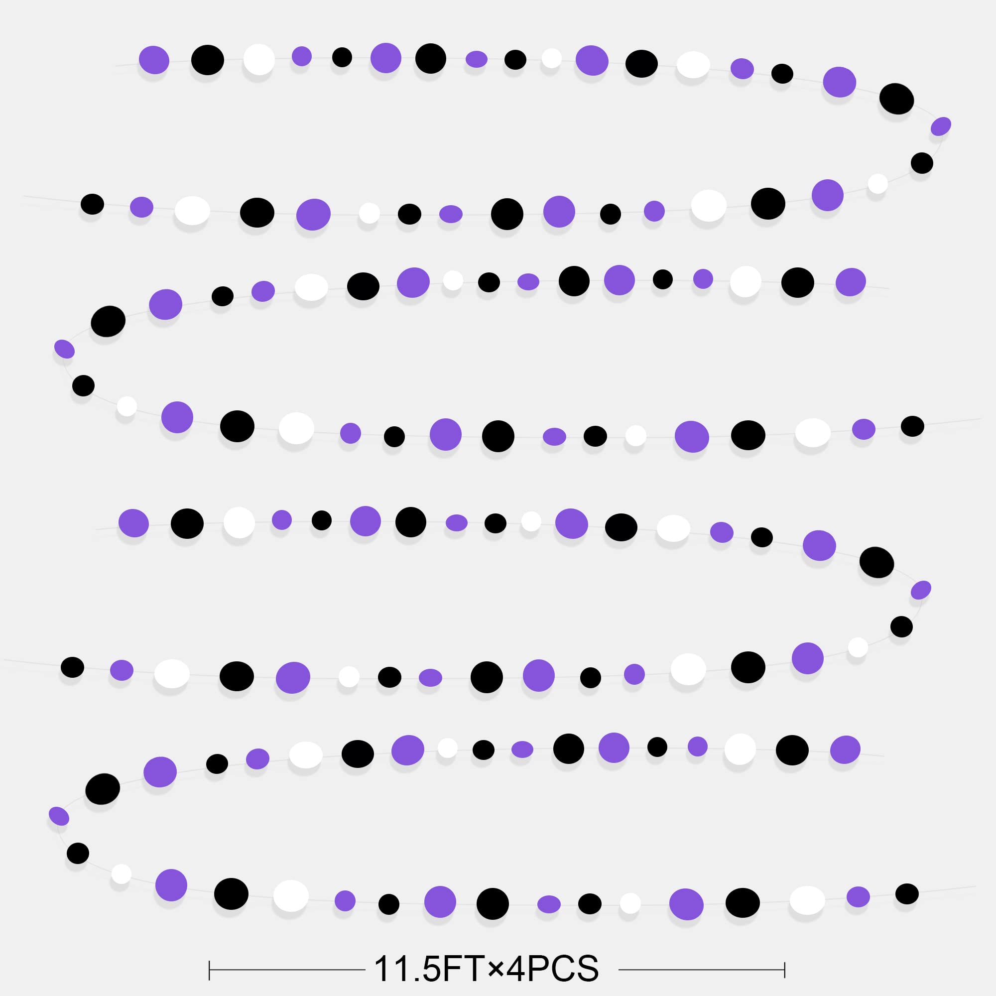 46Ft Purple Black Circle Dots Garlands Black Purple And White Polka Dot Hanging Paper Streamer Banners For Birthday Graduation W