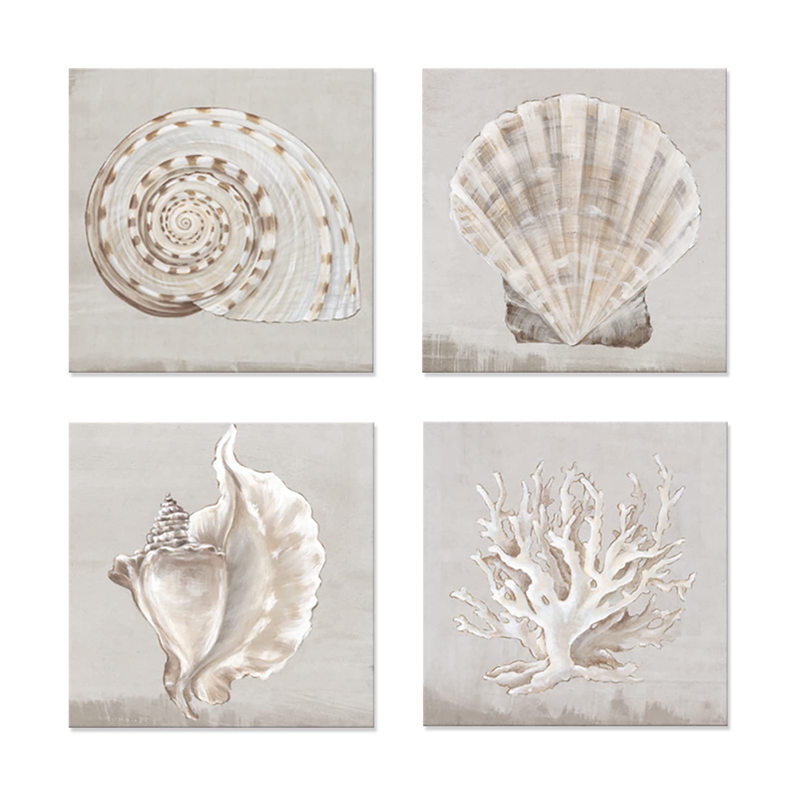 Japo Art White Shells Coastal Modern Seascape Canvas Wall Pictures Vintage Giclee Print On Canvas By Pi Creative Art Stretched L