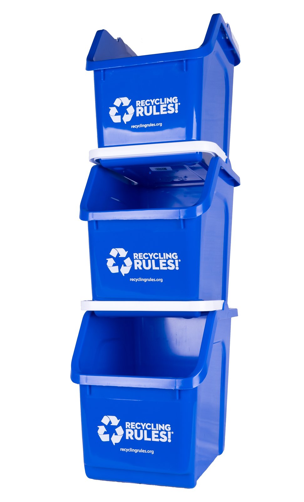 Recycling Rules! 6 Gallon Stackable Recycling Bin Container In Blue, Eco-Friendly Bpa-Free Handy Recycler With Handle, 3-Pack