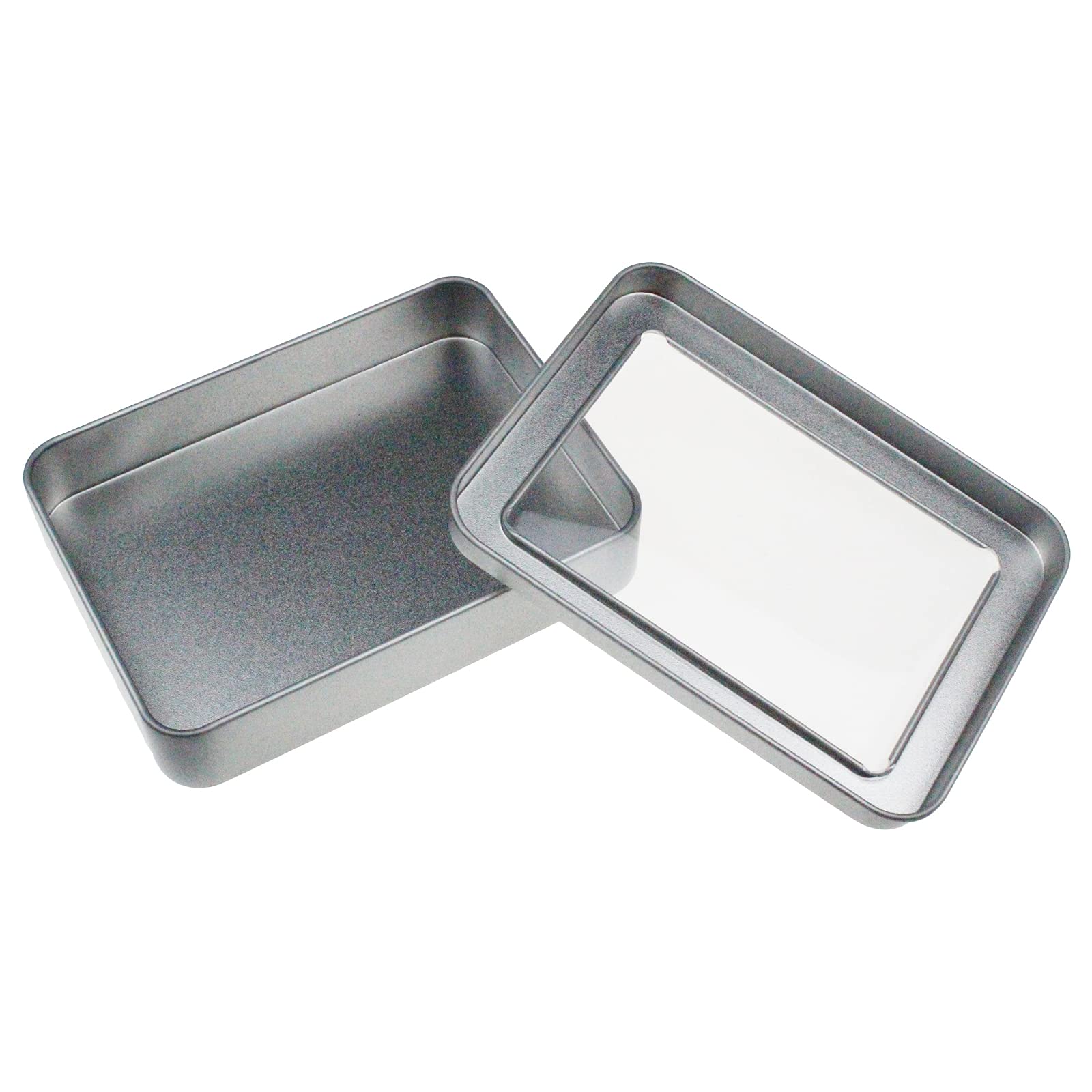 Goodma 12 Pieces Rectangular Empty Metal Tins Home Storage Containers Organizer Mini Box With Clear Window Lid, 4.5 X 3.35 X 0.8