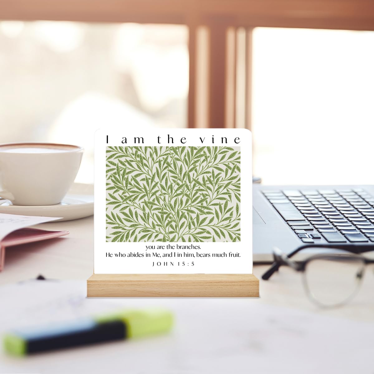 Christian Desk Decor Bible Verse Gifts Scripture I Am the Vine You Are the Branches Acrylic Sign Home Office Decoration