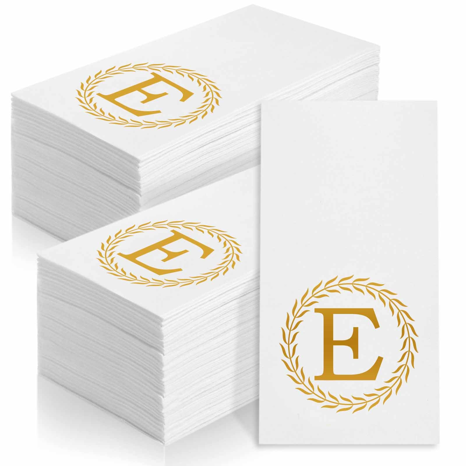 100 Gold Monogram Disposable Napkins - Letter E Hand Towels Decorative, Dinner Napkins For Guest, Monogrammed Hand Towels For Ba