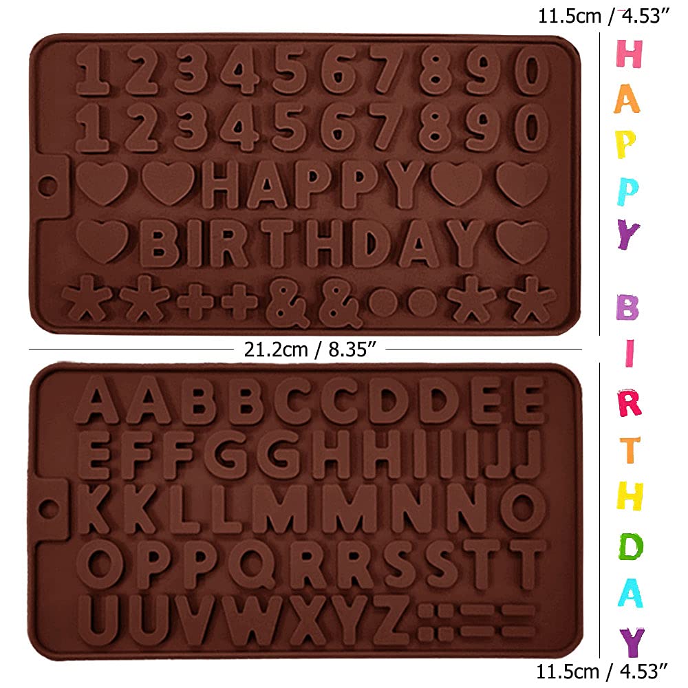 5 Pcs Letter And Number Fondant Molds, Veinardyl 0-9 Number A-Z Letter Alphabet Handmade Silicone Candy Chocolate Molds Baking M