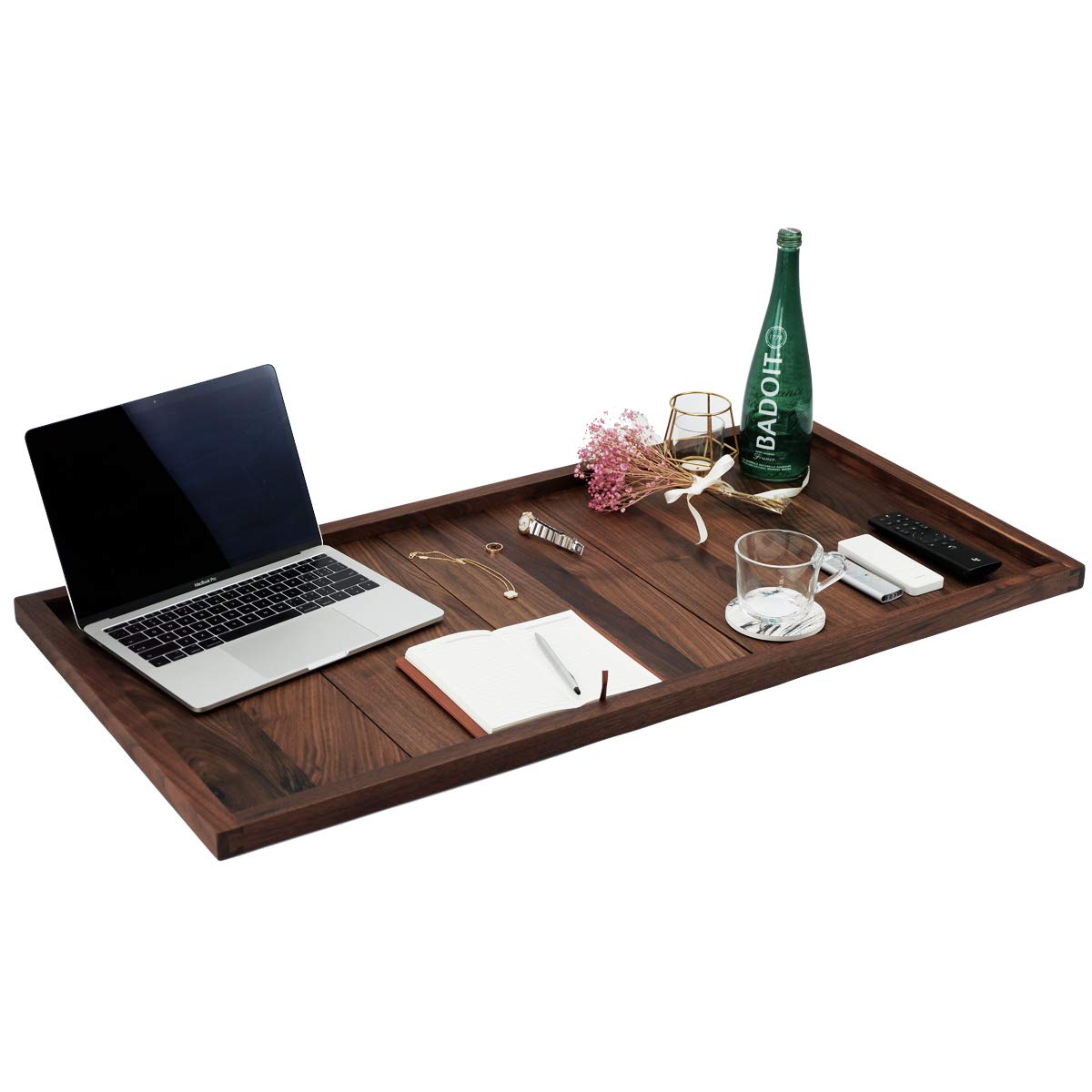 Magigo 40 X 20 Inches Extra Large Extra Long Rectangle Black Walnut Wood Ottoman Tray, Serve Tea, Coffee Classic Wooden Decorati