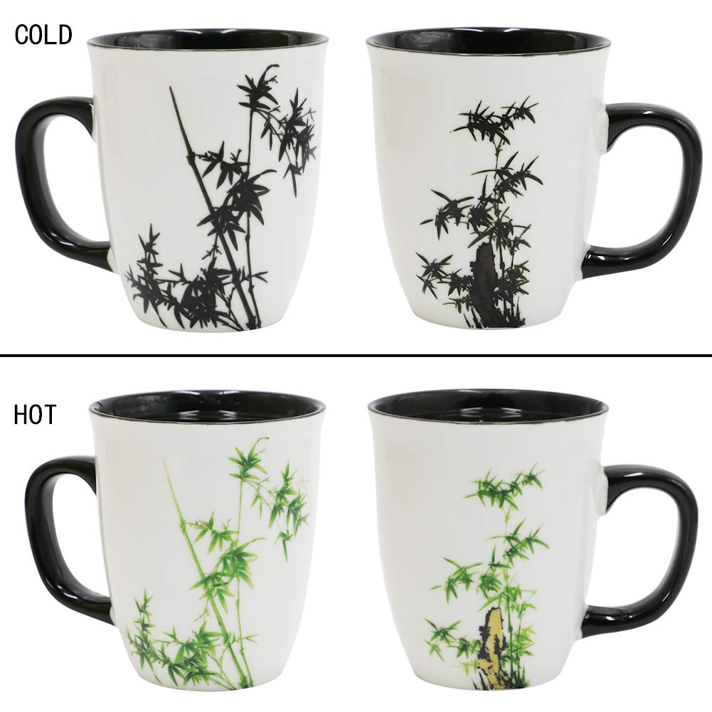 Asmwo Funny Ceramic Magic Heat Color Changing Coffee Mug with Bamboo Printing for Women Personalized White Green Tea Cup Large Mugs for Mom Girl  Grandma and man 16 oz