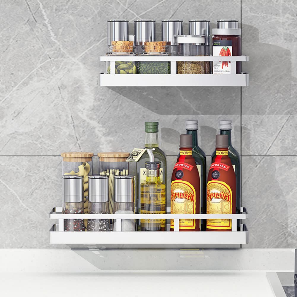 Spice Rack Organizer, SUS304 Stainless steel Wall Mount Spice Rack Storage Basket - Seasoning Container, Kitchen Spice Organizer