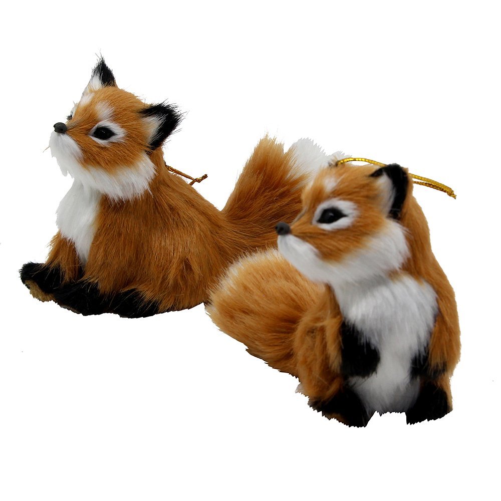 Kurt S. Adler Kurt Adler 4.5-Inch Plush Set of 2 Fox Ornaments, Brown, 2 Piece