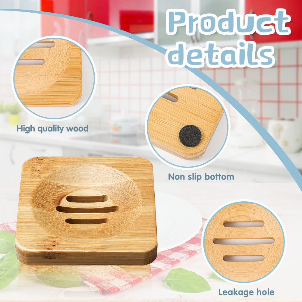 12 Pcs Bamboo Soap Dishes, Wooden Soap Tray Soap Holder, Shampoo Bar Holder Bar Soap Holder For Bathroom, Kitchen (Square & Roun