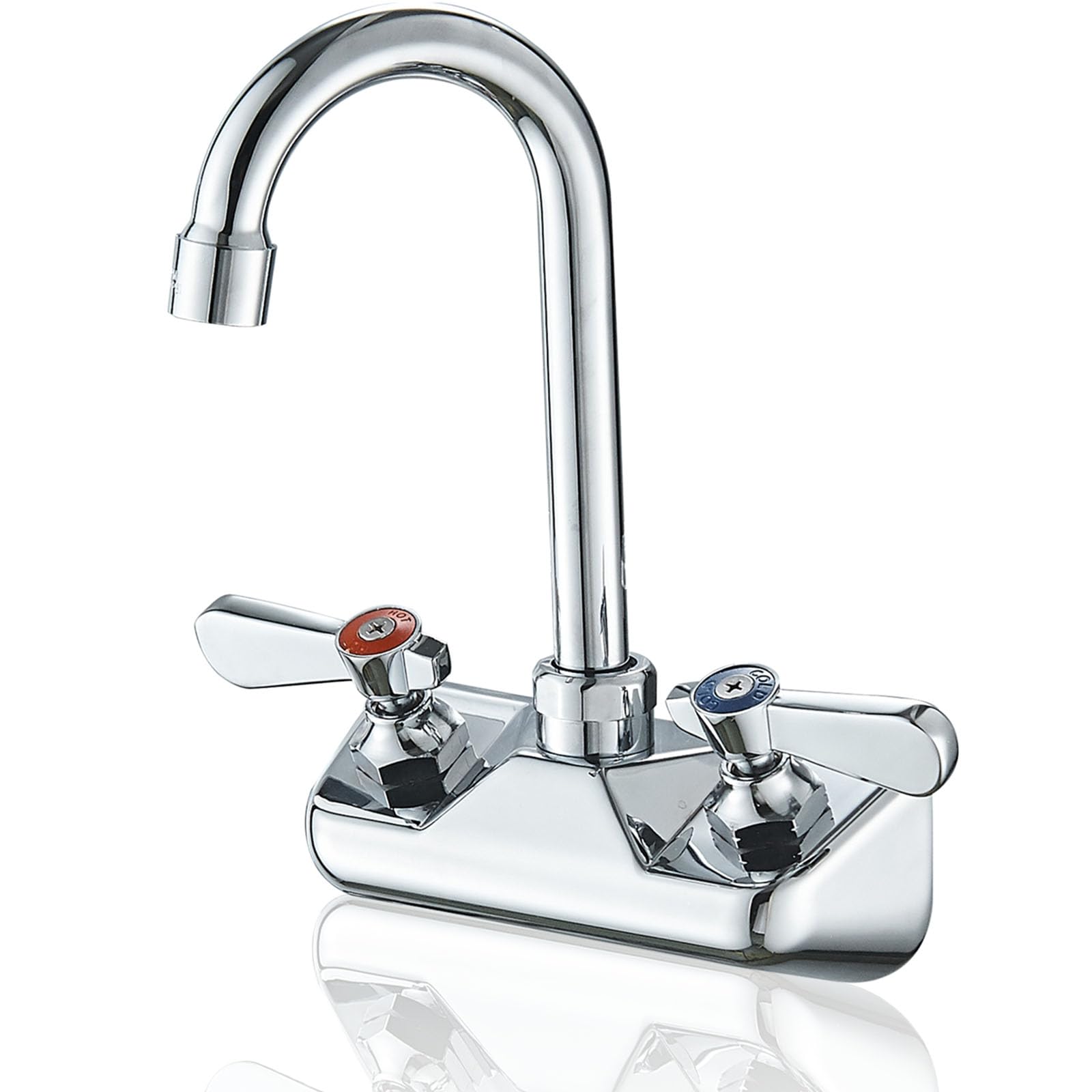 Bathfinesse Kitchen Sink Faucet Wall Mount 4 Center Commercial Kitchen Sink Faucet with 3-1/2 Gooseneck Spout Two Lever Handles 