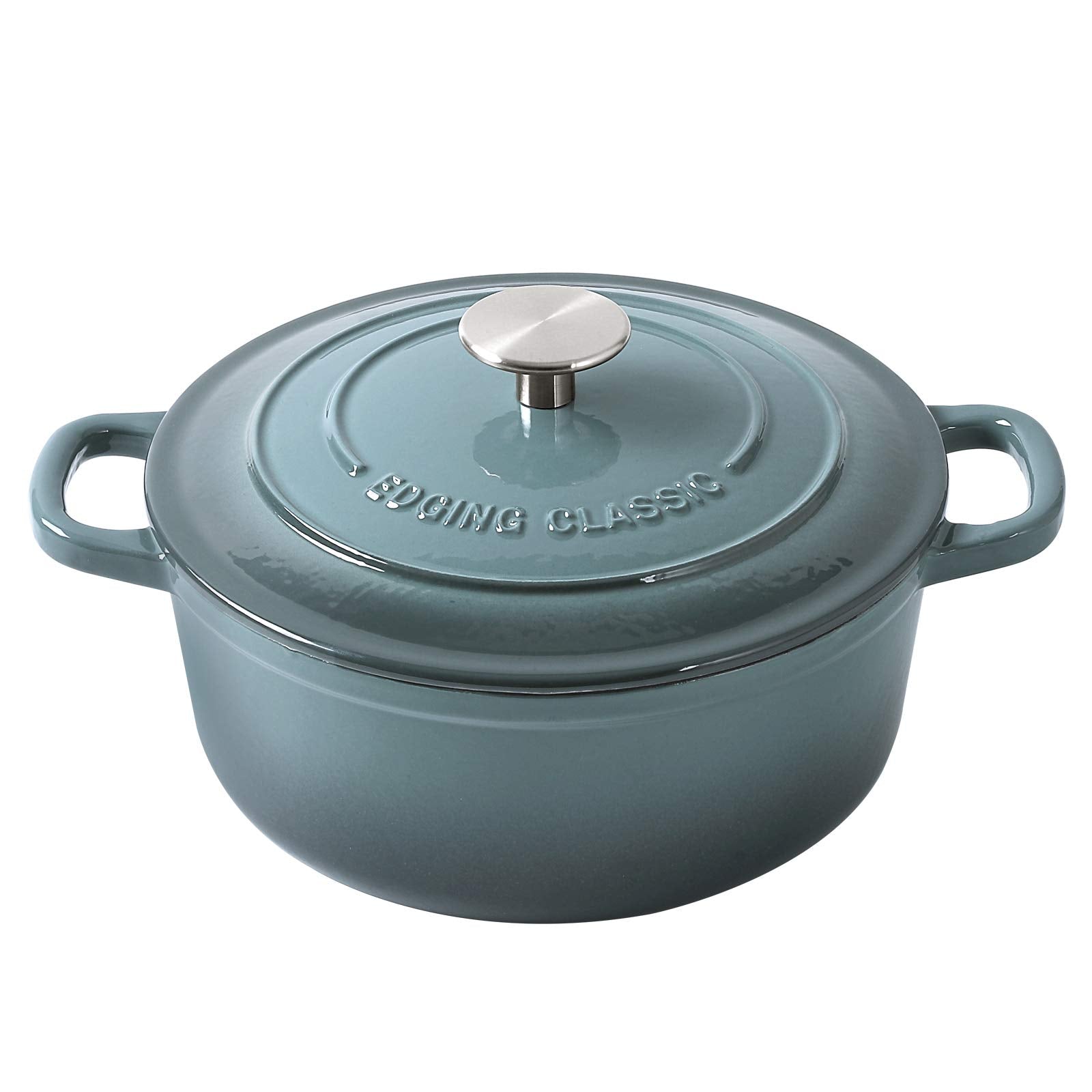 Edging Casting Enameled Cast Iron Covered Dutch Oven With Dual Handle, 3.5 Quart, Slateblue
