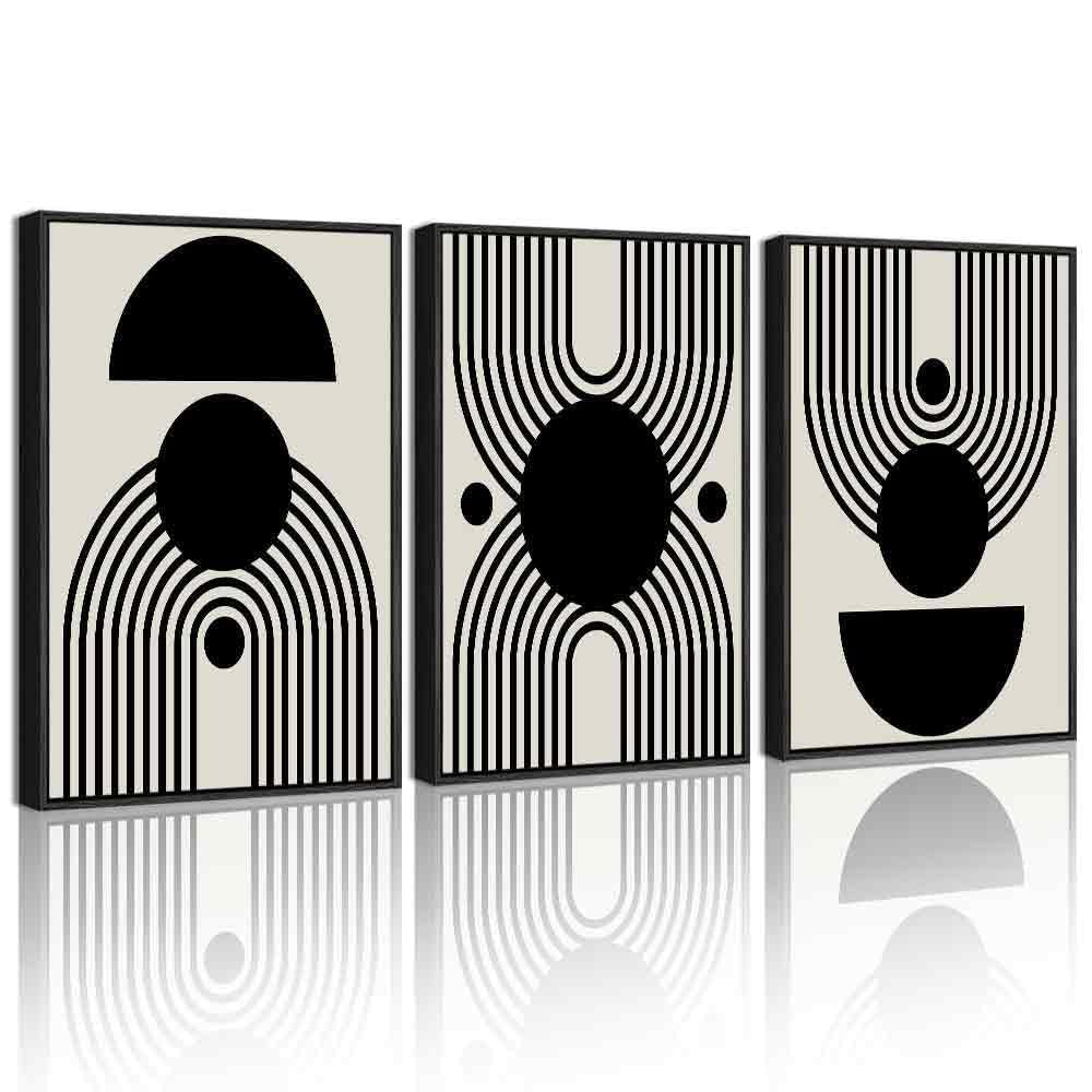 Kuvioke Black Abstract Framed Wall Art Minimalist Geometry Lines Painting Artwork For Living Room Bedroom 12X16In (Black Framed)