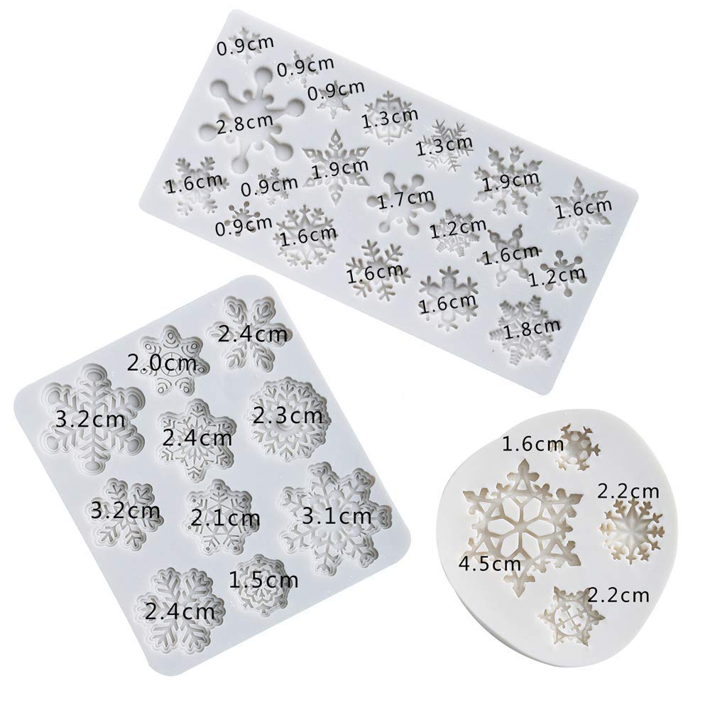 (Set Of 3) Winter Snowflake Fondant Molds, Christmas Snowflake Silicone Sugarcraft Gum Paste Mold For Cake Cupcake Topper Decora