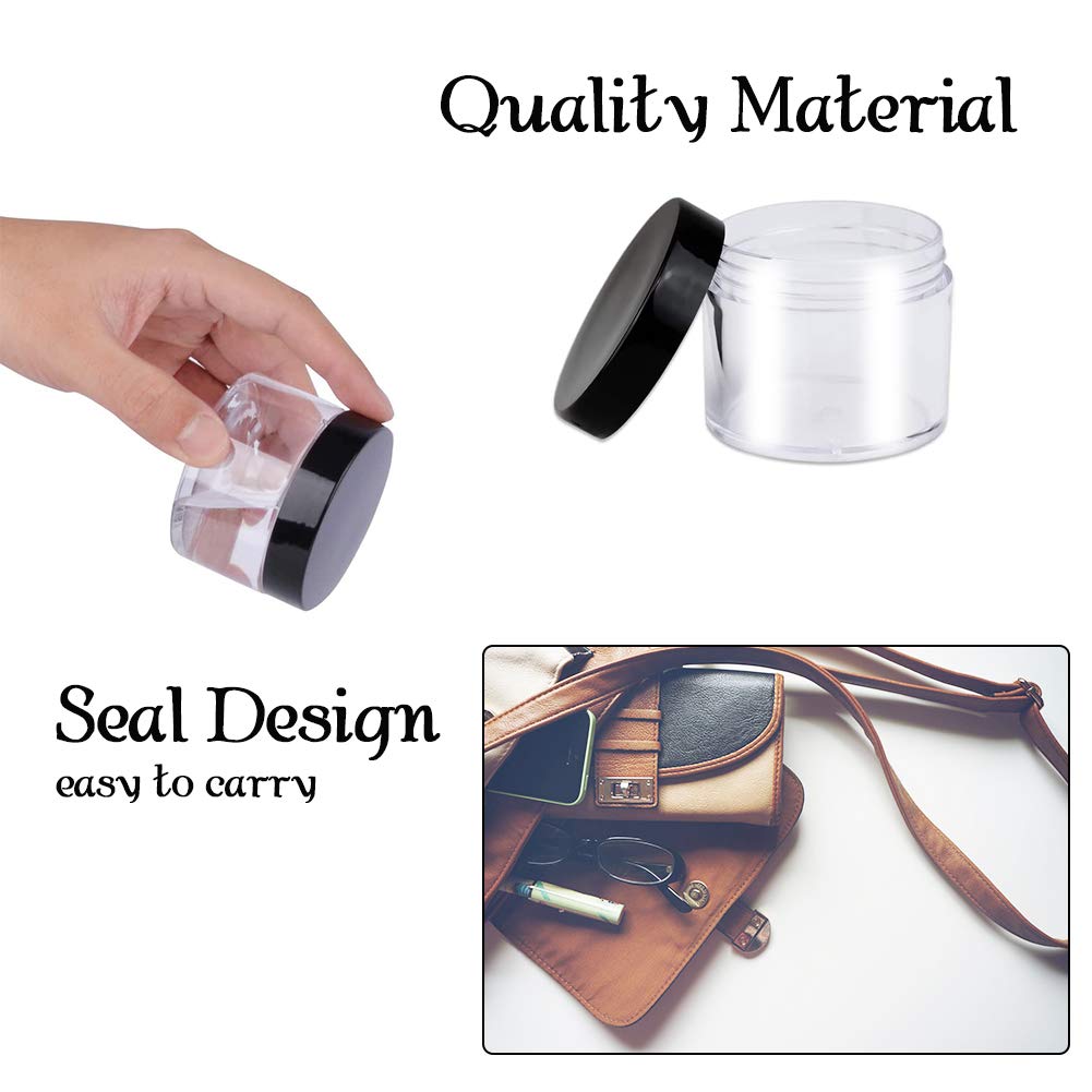 20Pcs 2 Oz Clear Plastic Round Slime Containers,Clear Slime Container With Black Lids,Empty Plastic Storage Jars For Slime,Cosme