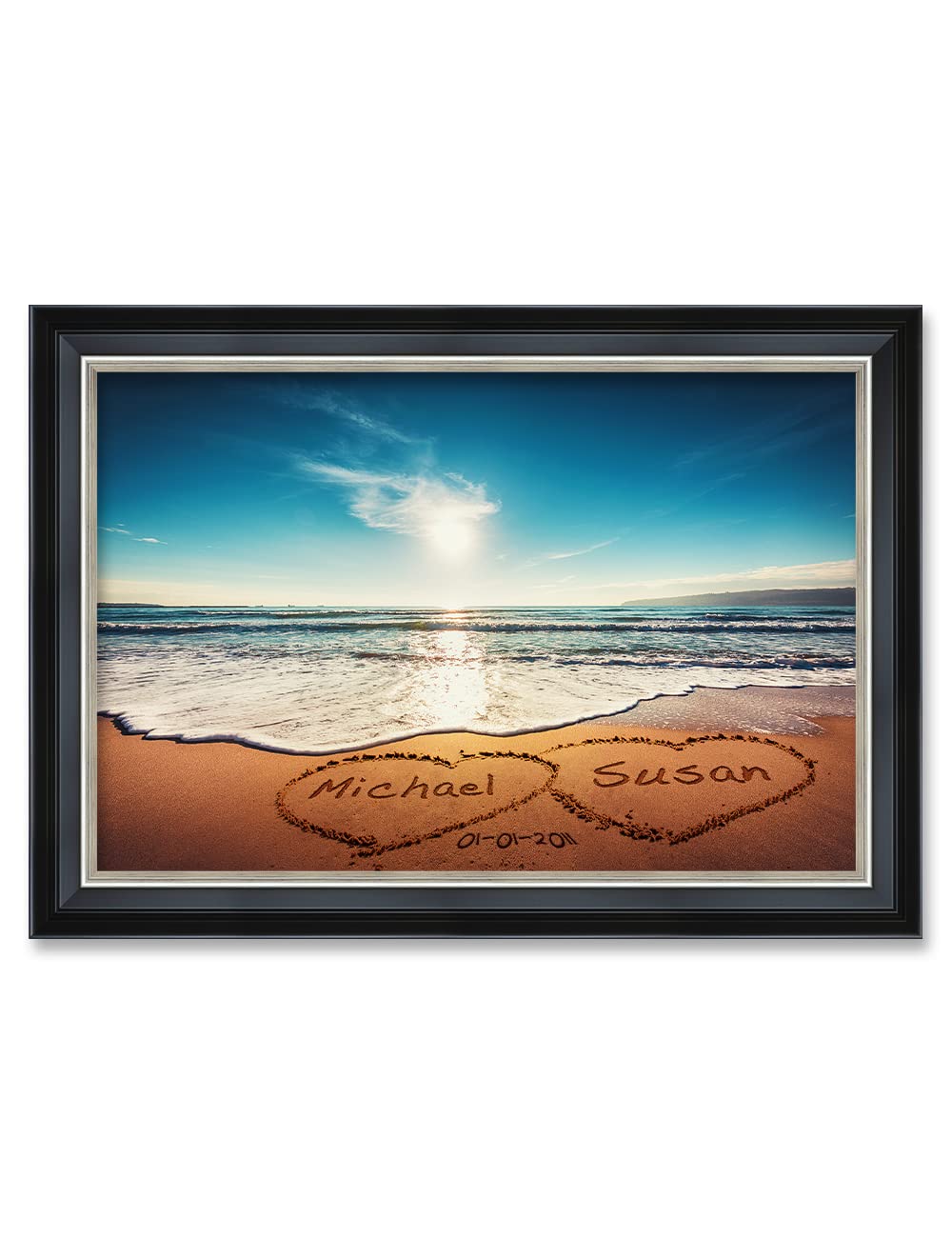 Ipic - Heart In Heart Personalized Wall Art, Customized Gift With Names And Date, Giclee Prints Framed In Solid Wood, Total Size