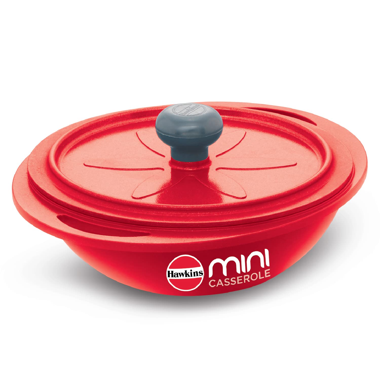 Hawkins Aluminium 0.75 Liter Mini Casserole With Lid, Round Series Die-Cast Pan For Cooking, Reheating, Serving And Storing, Red