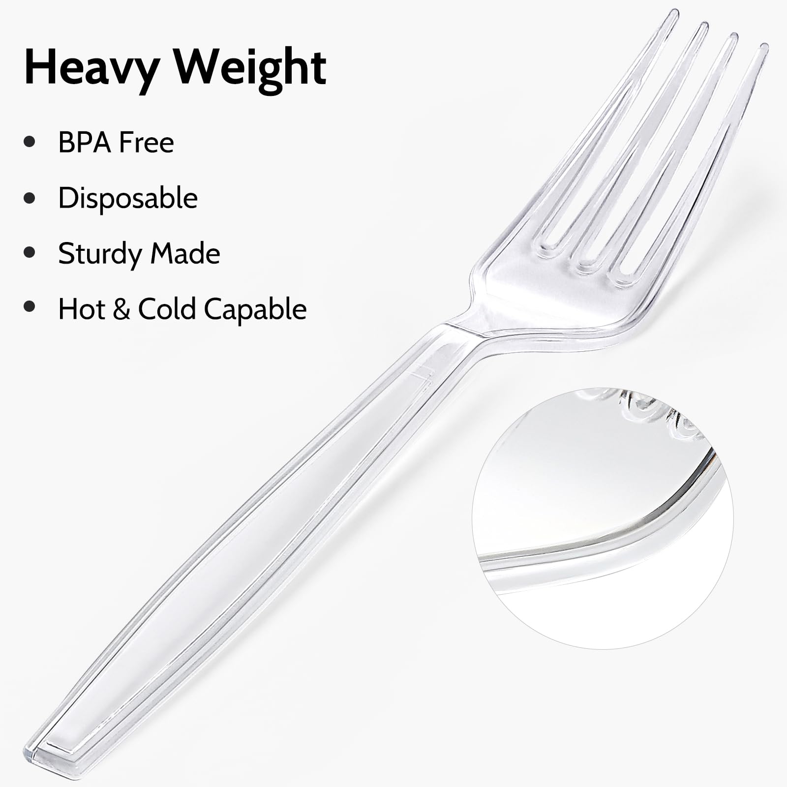 [300 Count] Clear Heavy Duty Plastic Forks, Heavyweight Disposable Forks, Fancy Plastic Cutlery, Elegant Disposable Forks, Plast
