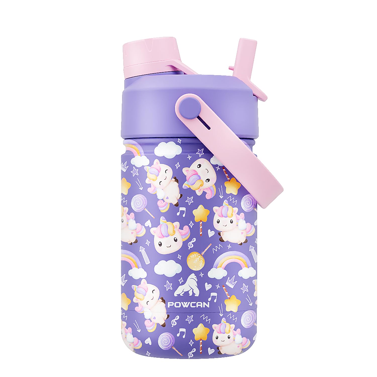12 oz Insulated Water Bottle for Kids: 2-in-1 Straw Spout Lid, Spill-proof, BPA-Free, Easy Clean, Keep Cold 24H, Cute Patterns, 