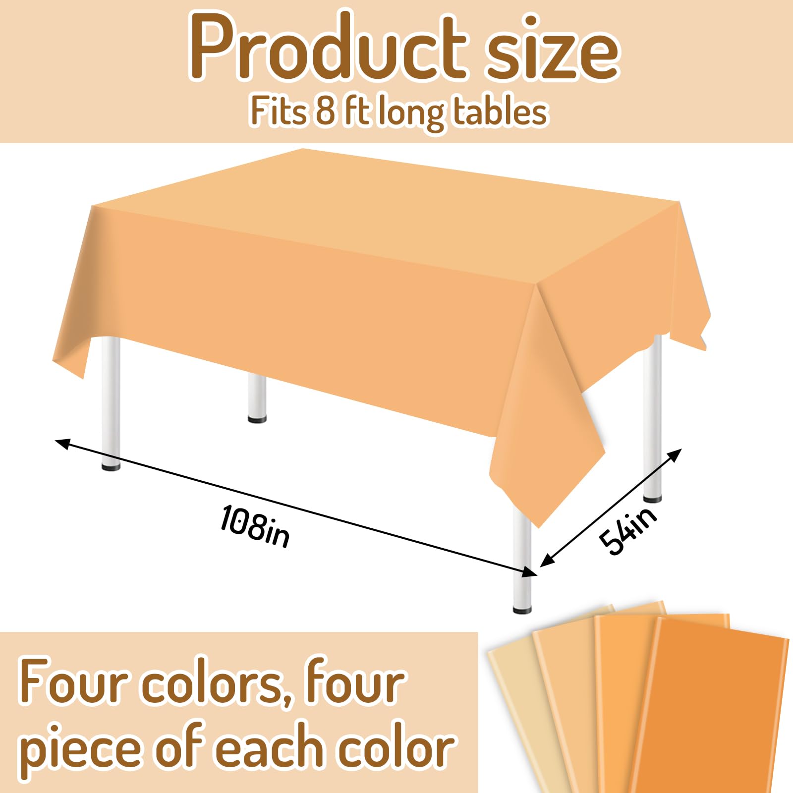 Whaline 16Pcs Orange Plastic Tablecloth 4 Orange Rectangle Little Cutie Tablecover Waterproof Table Cloth for Fall Thanksgiving