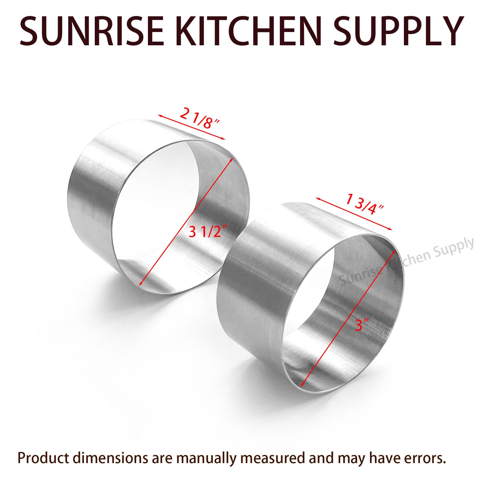 Sunrise Kitchen Supply Plating Forms Stainless Steel Ring Mold Set (3.5'' X 2'' & 3'' X 1.75'') 4 Count