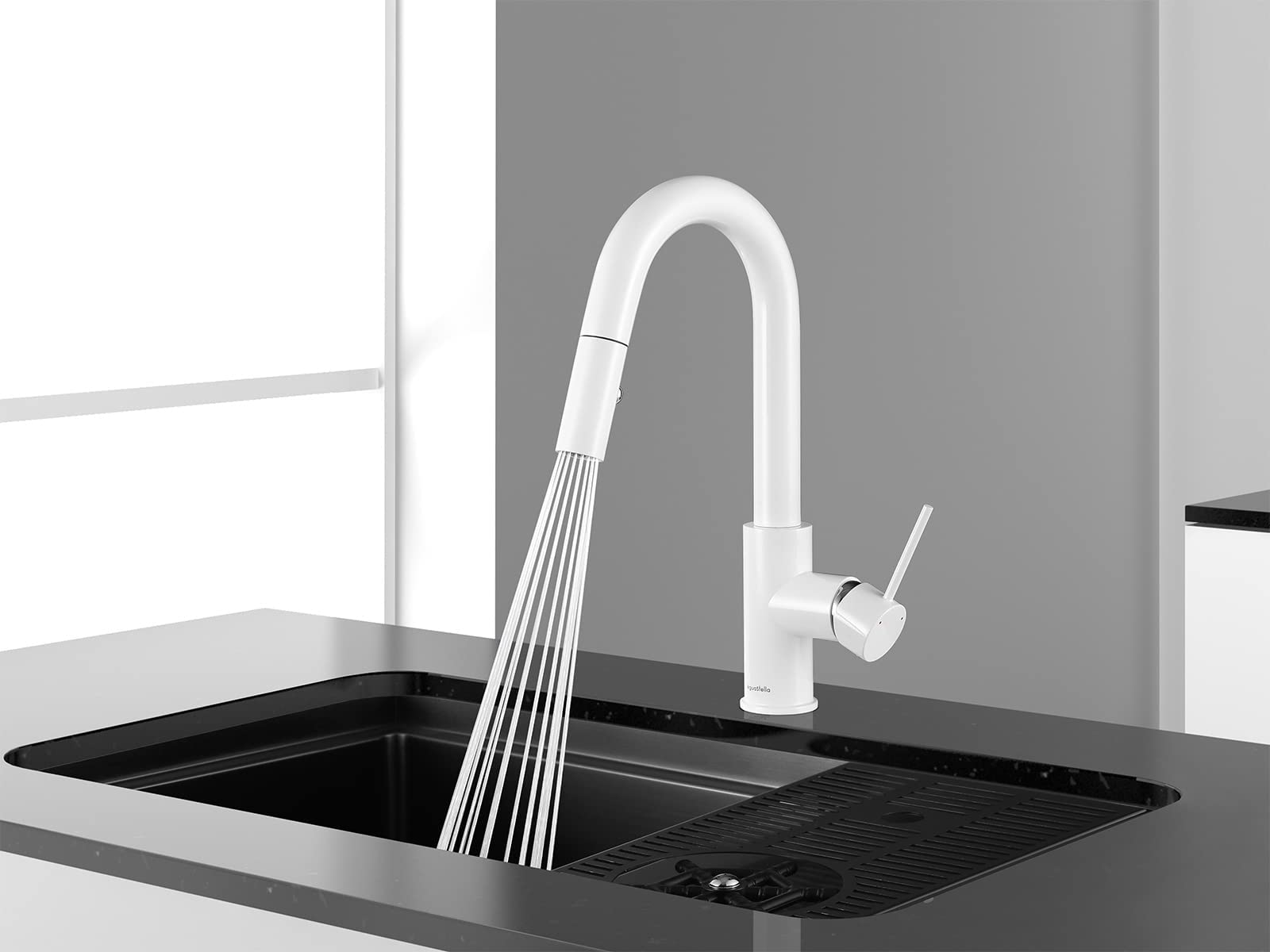 Aguastella As59W White Bar Faucet Or Prep Sink Faucet With Pull Down Sprayer Single Handle