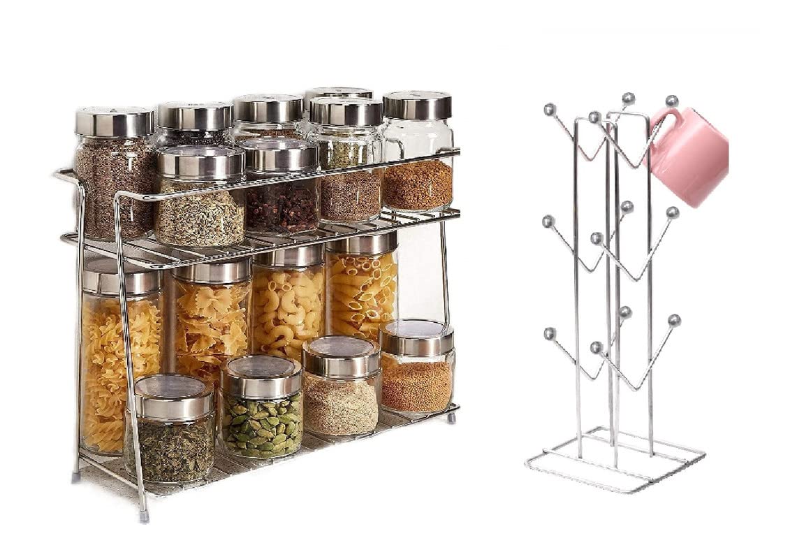 Zepdos Stainless Steel Spice Rack For Kitchen With Cup Stand For Kitchen, Cup Holder Stand For Kitchen (Pack Of 2)