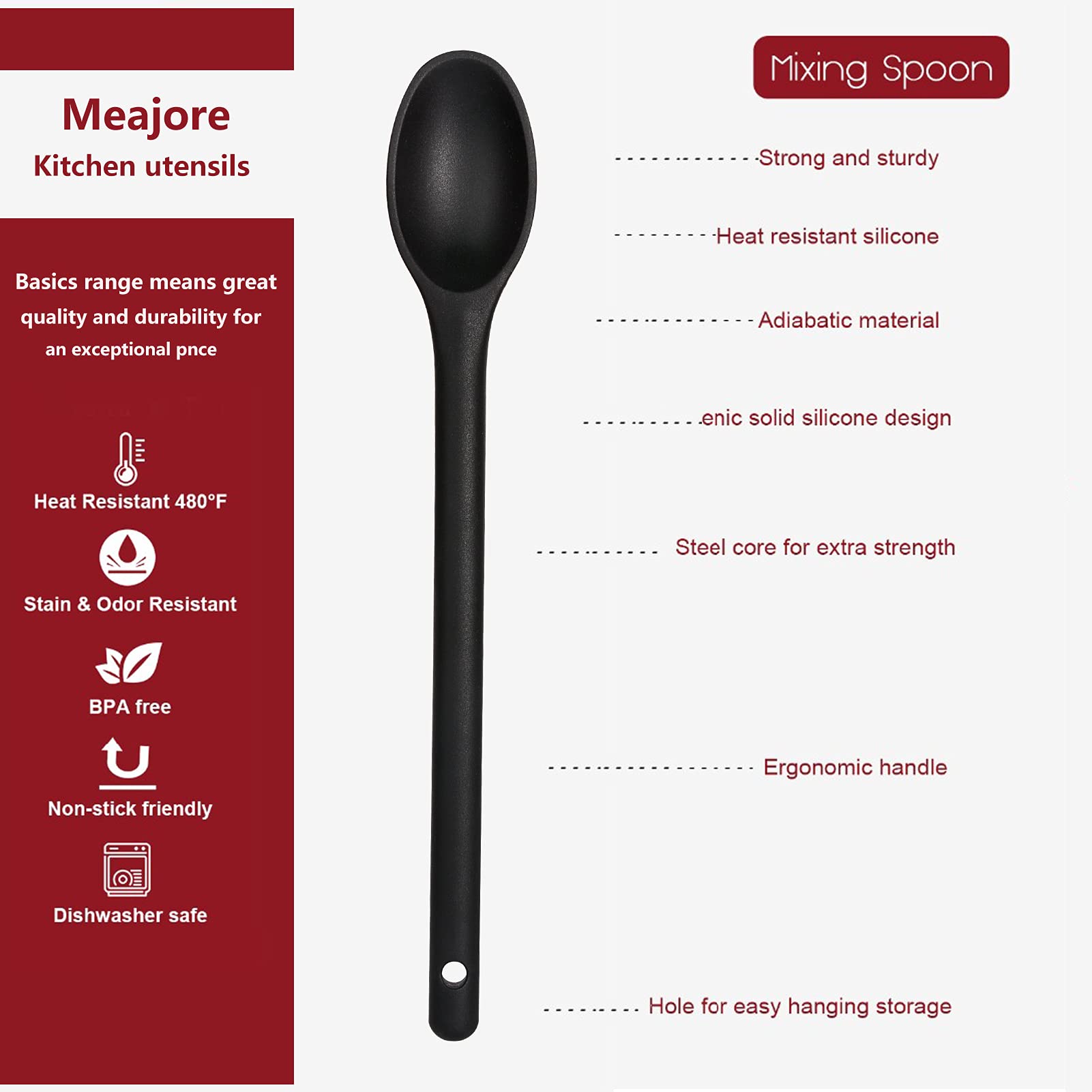 12 Inches Silicone Mixing Spoon Set Of 3,Extra Long Seamless Spoon Nonstick Heat-Resistant Kitchen Mixing Spoon Utensil Set For