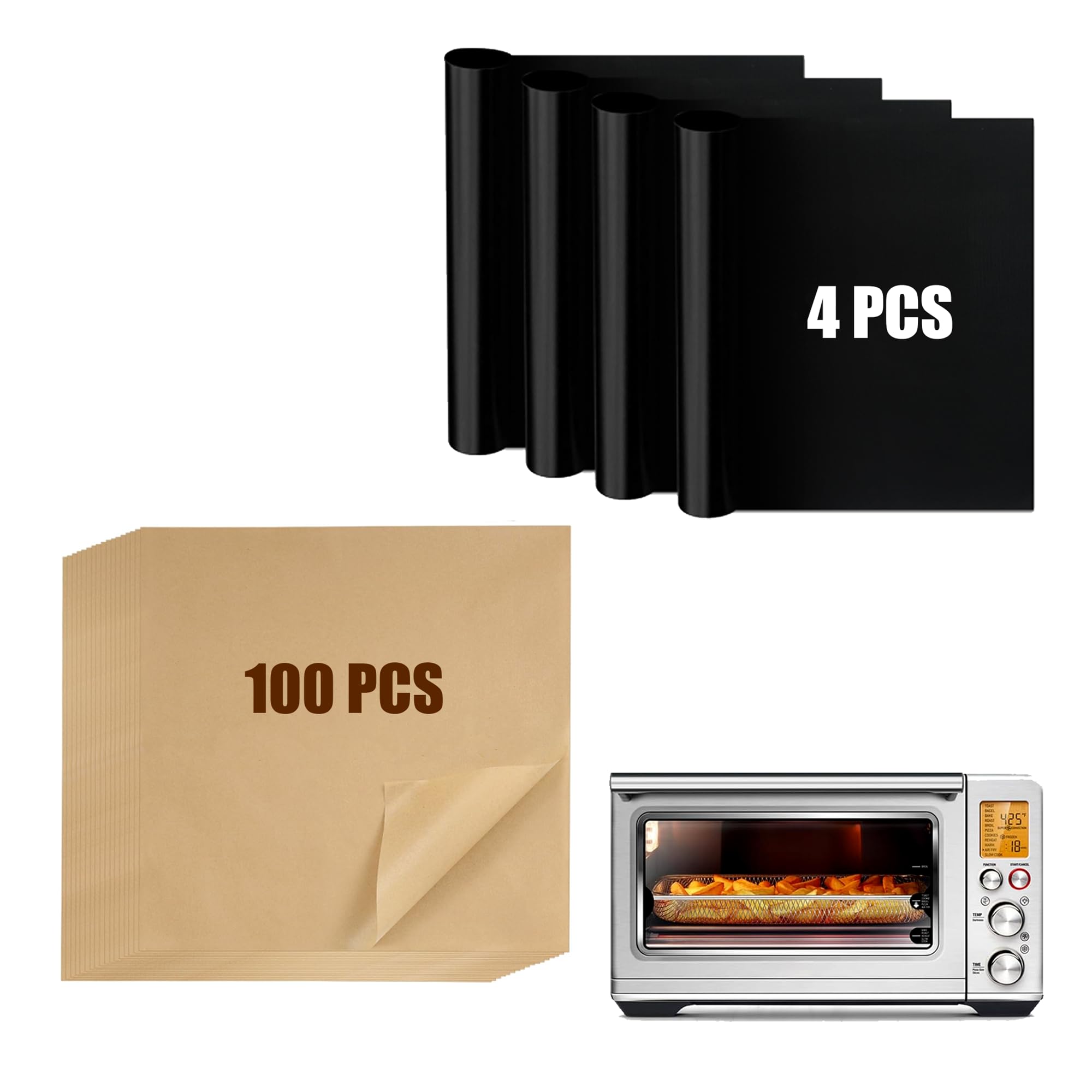 4 Pcs Air Fryer Liners and 100 Pcs Parchment Paper for Breville BOV900BSS