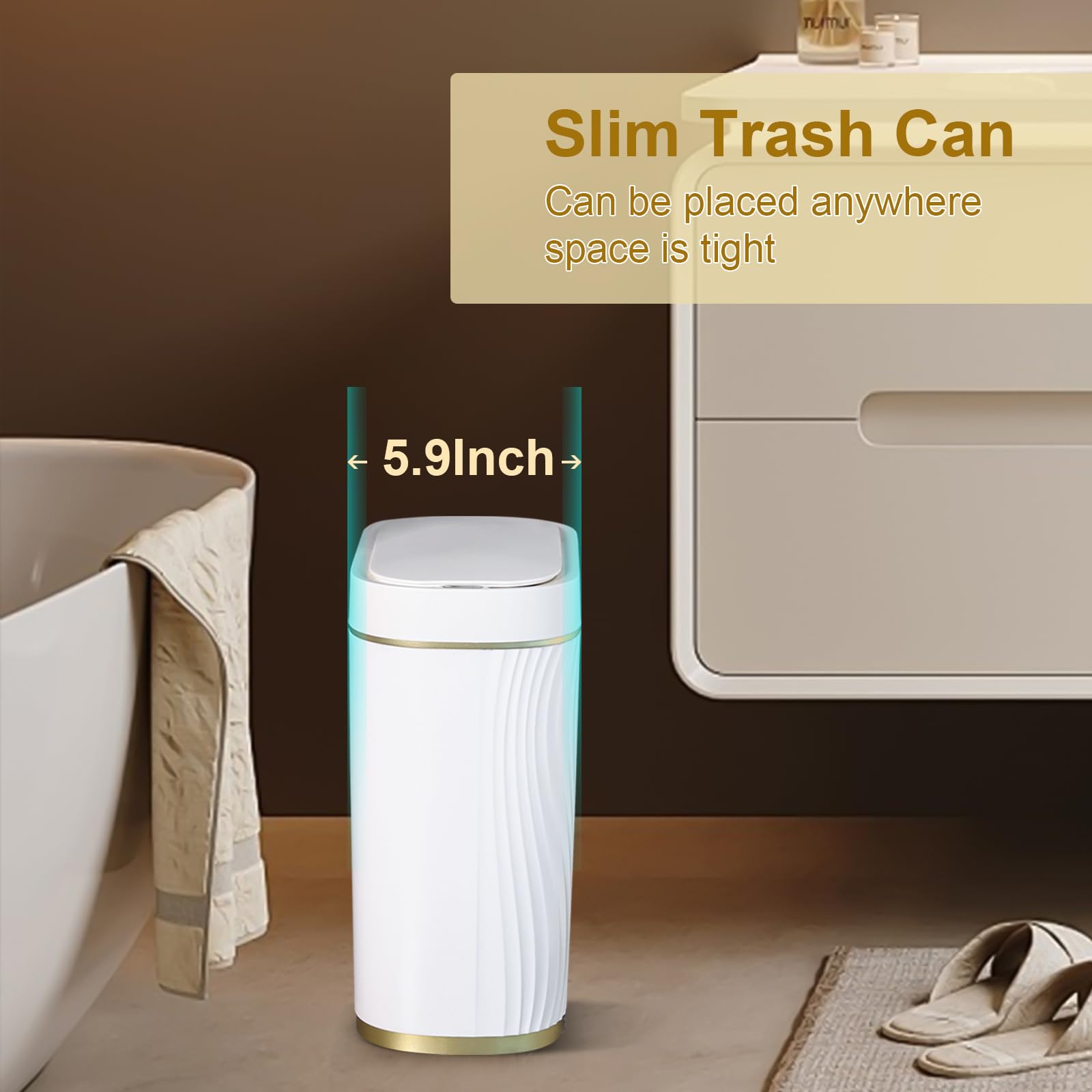 Syncvibe Bathroom Sensor Trash Can With Lid 2 Gallon Automatic Trash Bin, 7.5 Liter Small Smart Garbage Can, Slim Waterproof Gar
