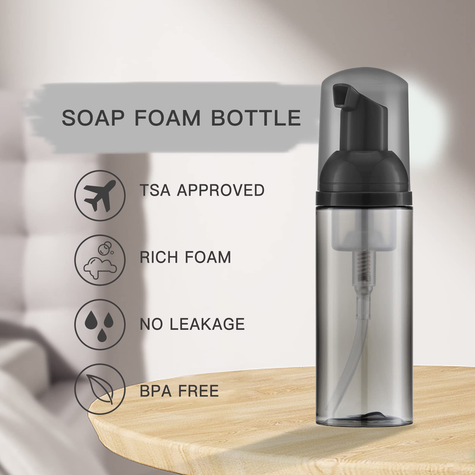 Tekson 30Pcs Soap Foam Bottle (2 Oz), Empty Travel Foaming Lash Shampoo For Cleanser, Dispenser (Black)