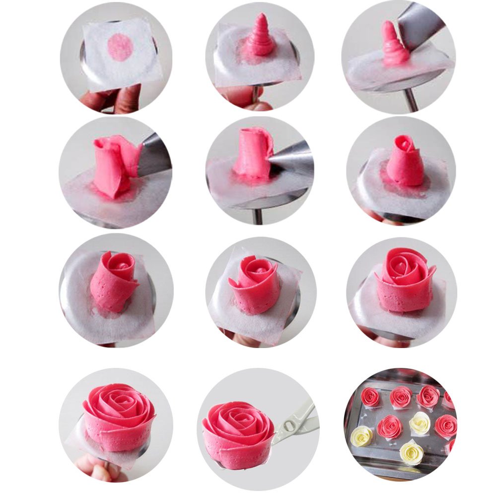 Woohome 7 Pcs Cake Decorating Supplies Includes 4 Pcs Cake Flower Nail, 2 Pcs Flower Lifters And 1 Pcs Wood Flower Nails Holder,