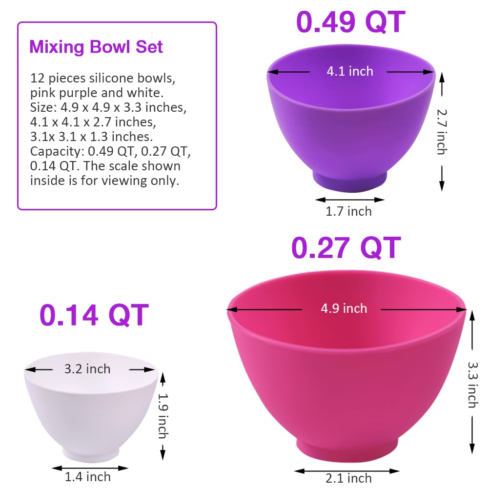 Goalfly 12 Pcs Silicone Mixing Bowls Set, Size 0.14, 0.27, 0.49 Qt, Flexible Silicone Bowls For Kitchen, Silicone Bowls For Melt