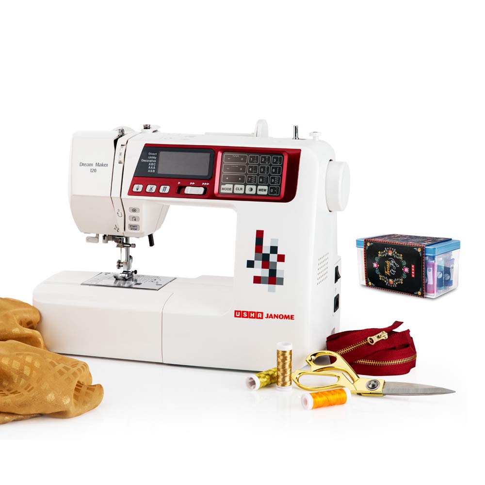 Usha Janome Dream Maker 120 Automatic Zig-Zag Computerized Sewing Machine || 120 Built-In-Stitches(White) With Complementary Sew