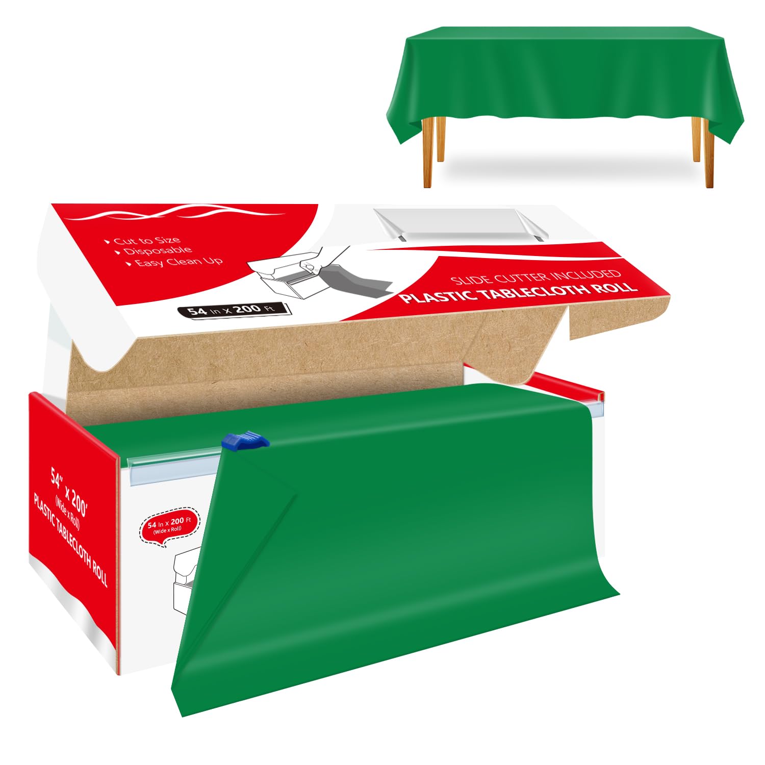 Xnluothsk 54 Inch x 200 Feet Green Plastic Tablecloth Roll Cut to Size Disposable Table Cover with Cutter Box Plastic Table Clot