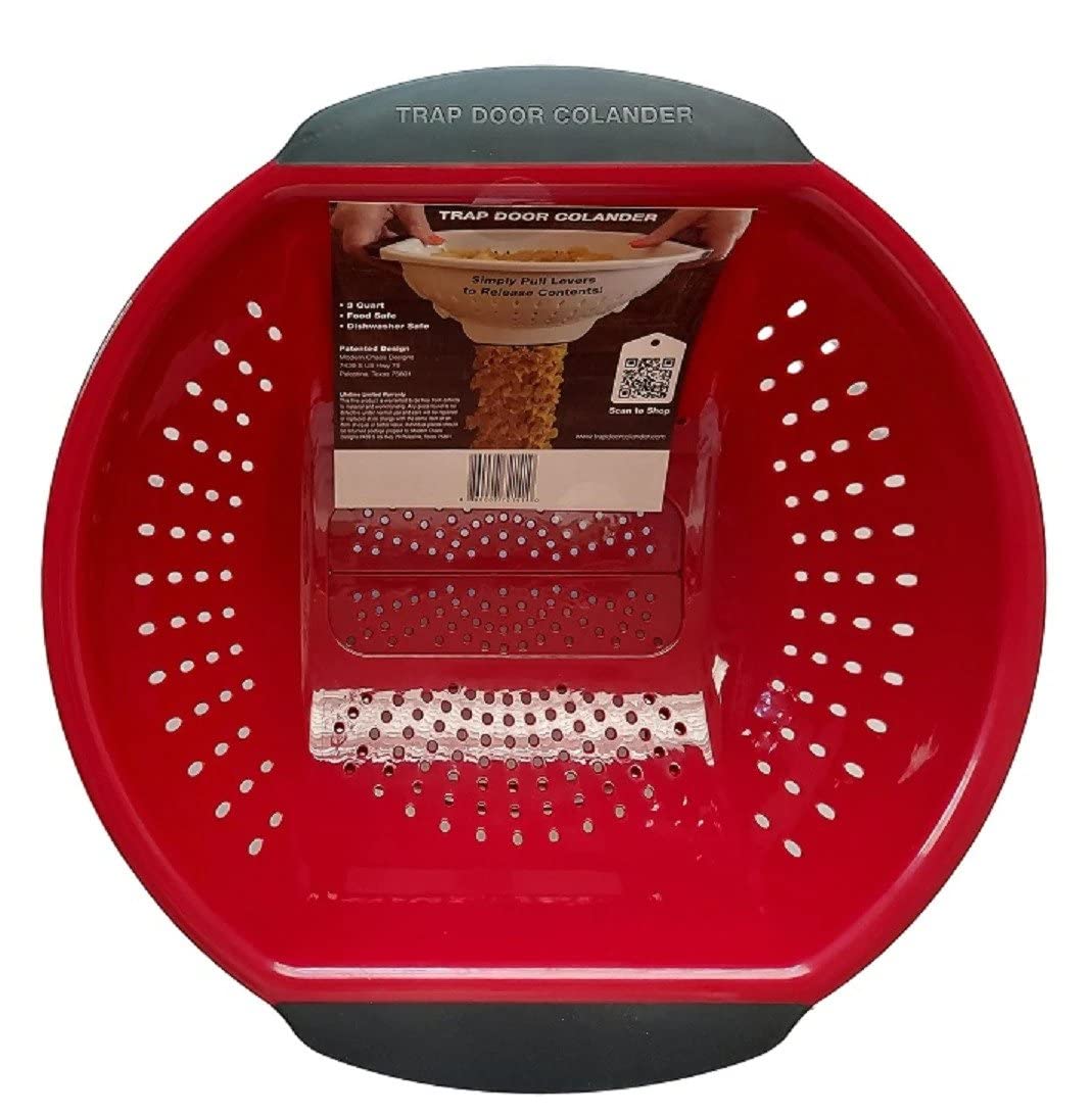 Trap Door Colander-Heavy Duty Plastic Food Strainer For Straining Pasta, Vegetables, Fruit-Perfect Kitchen Gadget For Straining/