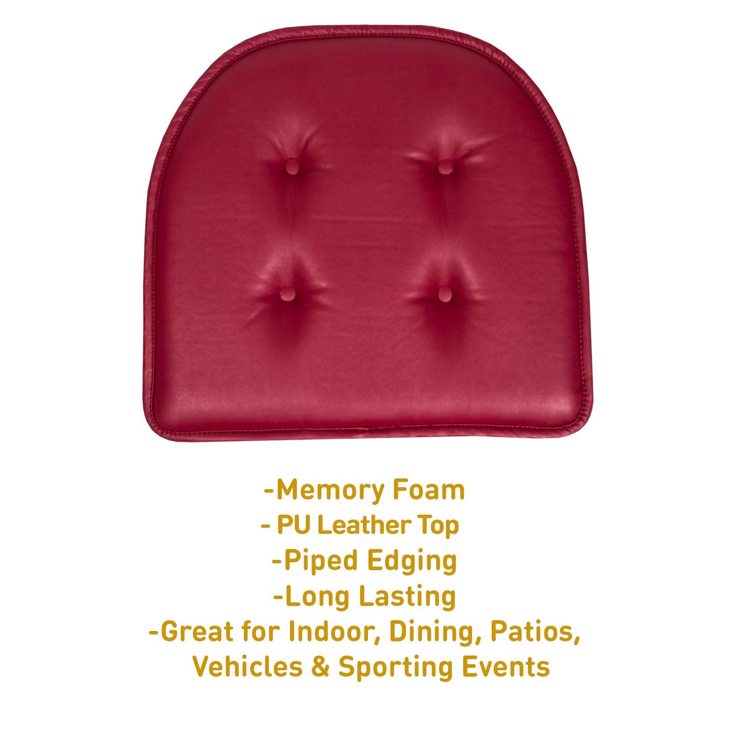 Sweet Home Collection Chair Cushion Memory Foam Pads Tufted Slip Non Skid Rubber Back U-Shaped 17'' X 16'' Seat Cover, 4 Count (