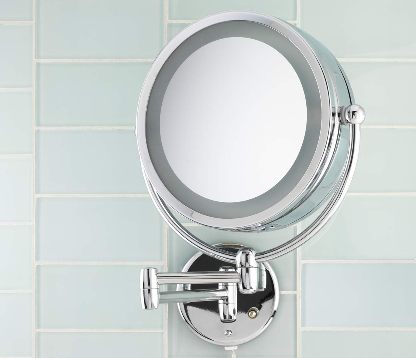 Danielle Revolving Wall-Mounted Day/Night Lighted Mirror  10X Magnification  Chrome